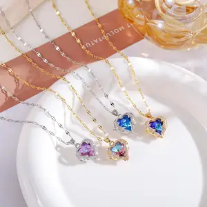 Exquisite 18K Gold Plated Stainless Steel Heart Jewelry Multi-Layer Name Pendant Love Heart Letter Chains Necklace Bag Packaging