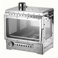 Poêle à bois de camping en acier inoxydable pour tente chaude d'hiver avec fenêtre en verre 390x215mm et poignée de transport