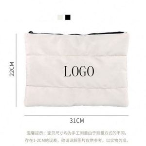 2024 Winter Custom Logo Down Cotton Nylon Soft Light Weight Puffer Puffy Fluffy Quilted Makeup Cosmetic <b>Bag</b> Travel Make up Pouch - Product Image 2