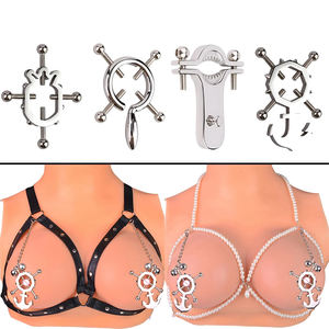 Penjepit Puting QKKQ Tanpa Tindik dengan Pengatur Sekrup, Dilengkapi Sabuk Kesucian, Pegangan Puting Model Setir, Stimulasi Berat 4 Titik - Product Image 3