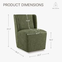 Fauteuil de loisirs moderne sans accoudoirs à dossier haut, structure en bois massif, revêtement en tissu, inclinable, vert, pour lecture, salle à manger, chambre, salon, 1 boîte