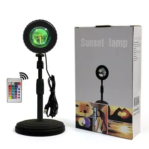 16 Colors RGB Dimming Remote Control USB Plug-in LED Rainbow Sunrise Sunset Halo Projector Light Lamp