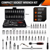 Jeu de clés à douilles chromées 46 pièces 1/4 pouce, kit d'outils à cliquet en acier CR-V OEM, mallette de rangement moulée par soufflage, réparation automobile, bricolage