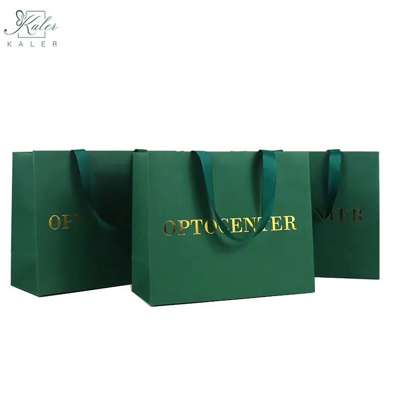 Sang Trọng Vàng Dập Nóng Bán Lẻ Mua Sắm Quà Tặng Paperbag Boutique Túi Matte Màu Xanh Lá Cây Boutique Túi Giấy Với Logo