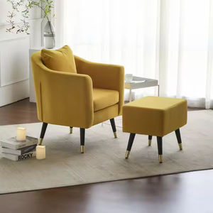 <span class=keywords><strong>Fauteuil</strong></span> de style nordique contemporain, coussin épais confortable, <span class=keywords><strong>fauteuil</strong></span> d'appoint en velours jaune, repose-pieds - Product Image 2
