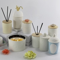 Synwish Oem luxe personnalisé décalcomanie bougie en céramique pot vide cylindre diffuseur d'arôme ensemble de bocal
