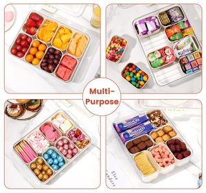 Contenedor de almacenamiento de especias de frutas portátil, caja de almacenamiento de aperitivos, caja de aperitivos, bandeja de servicio dividida transparente, caja de aperitivos con tapa y Asa - Product Image 6