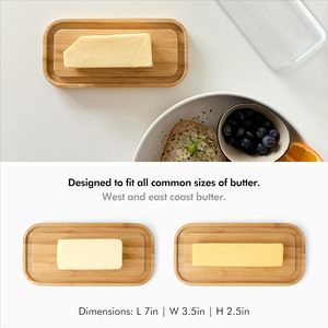 Plato para Mantequilla Personalizable de Madera Natural/Bambú con Tapa de Vidrio Transparente - Product Image 5