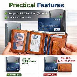 <span class=keywords><strong>Portafoglio</strong></span> RFID in Vera Pelle per Uomo, Ultra-Sottile Minimalista a Tre Ante con Fermasoldi, Porta Carte di Credito, <span class=keywords><strong>Portafoglio</strong></span> in Pelle da Uomo - Product Image 4