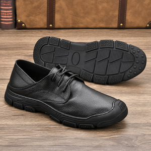 Chaussures décontractées pour hommes en cuir à lacets, bout rond, semelle en caoutchouc souple, style printemps - Product Image 3