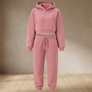 Ensemble de survêtement personnalisé en molleton de coton pour femme, comprenant un sweat à capuche court et un pantalon de jogging, vente en gros, deux pièces, vêtements de détente, marque privée - Product Image 3