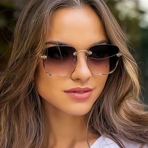 Unisex New Fashion Rimless Metal Square UV400 <b>Sunglasses</b> <b>Trendy</b> Eyewear with Sun Protection 7 Colors Customizable Logo - Product Image 2