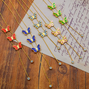 Butterfly Pendant Necklace Zinc Alloy Chain With Crystal Drop Party Jewelry Accessory - Product Image 1