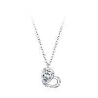 Collier Pendentif Demi-creux en Argent Sterling Plaqué Rhodium Or Rose de Luxe avec Zircon en Forme de Poire Goutte d'Eau et Motif Cœur
