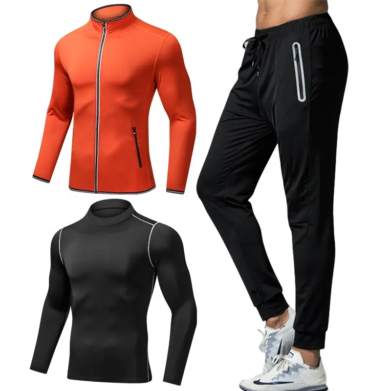 Conjunto de 3 pçs de treino masculino, ginástica e compressão, roupas esportivas para corrida, caminhada, exercícios