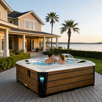 Spa de plein air Sunrans pour 5 personnes, bain à remous hydrothérapeutique avec cascade, haut-parleur Bluetooth, commande Balboa
