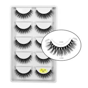 5 Pairs lash tray faux mink strip lashes most popular 3d H13 handmade soft 18mm 20mm natural lashes full strip eyelashes