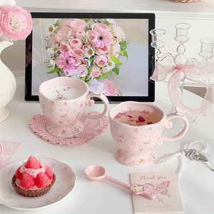 L Ins niedlichen kreativen rosa Blume Keramik Kaffeetasse Mädchen Herz 3d Schmetterling Big Water Cup - Product Image 2
