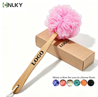 Éponge de bain en bois à long manche, brosse loofah, boule de douche en nylon doux, brosse de dos, brosse corporelle multicolore