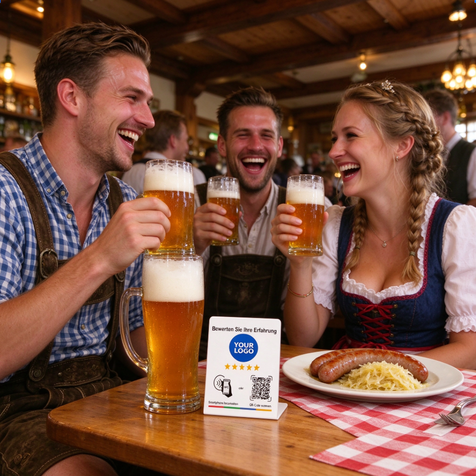 German QR Code and NFC Table Stand German Version Custom Logo Folded ...