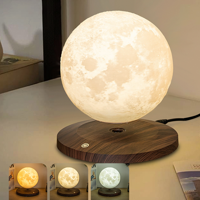Rotatable 3 Colors Levitating Moon Lamp Floating 3D Printing Magnetic Lunar Night Light for Home Decor