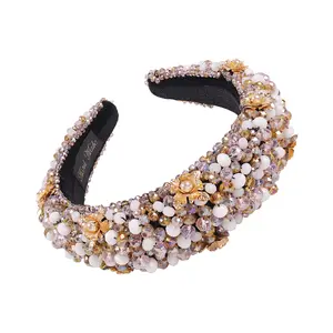 Wholesales Luxury Style Baroque Crystal Decorated Wide Gemstone Hairband Designed Crystal Headband Women