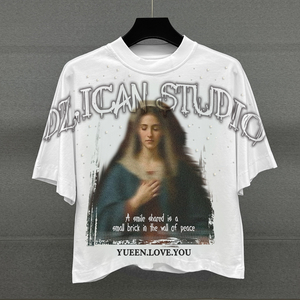เสื้อยืดดีไซน์สตรีทแวร์ใหม่ ลายเพิร์ลเนล พิมพ์ลายสกรีนบนผ้าฝ้าย เสื้อยืดโอเวอร์ไซส์เนื้อหนา ประดับด้วยคริสตัล ผู้ผลิตเสื้อยืด - Product Image 5