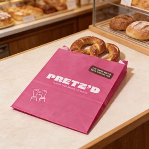 Bolsa <span class=keywords><strong>de</strong></span> Papel Kraft Reciclado con Revestimiento <span class=keywords><strong>de</strong></span> Cera Resistente a la Grasa, Color Rosa, con Logotipo Personalizado, para Pasteles, Galletas, Bocadillos y Papas Fritas - Product Image 5