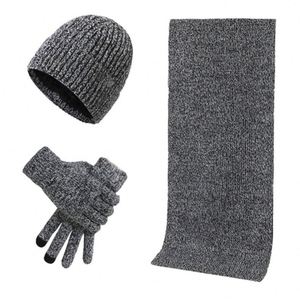 Ensemble Chaud Homme Automne Hiver : Bonnet, Écharpe et Gants en Jacquard Tricoté Épais - Product Image 4