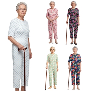 Womens <b>Nursing</b> Elderly Printed Rompers Short Sleeve Anti-Strip One Piece Jumpsuit Rompers For Alzheimer Special Needs - Product Image 1