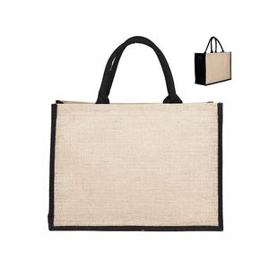 Sac fourre-tout en toile de jute noir personnalisé, imprimé, réutilisable, écologique, pour courses, publicité et cadeaux - Product Image 3