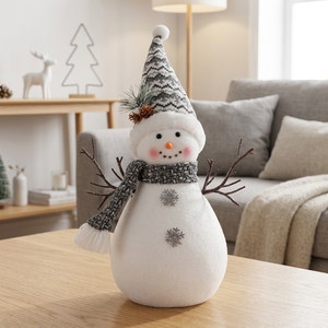 Rustic Nordic Pattern Tall Hat Snowman Plushie with Twig Arms for Traditional Holiday Decor Source - Product Image 3