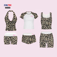 Ensembles de yoga imprimé léopard : Leggings taille haute et crop top à manches longues – Tenues de sport deux pièces imprimé guépard pour femme