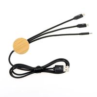 Cable cargador 3 en 1 con logotipo LED respetuoso con el medio ambiente personalizado, luz de bambú, de madera, para teléfono móvil, 1/2/1