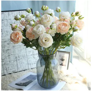 Buquê de noiva de luxo com 3 cabeças, buquê de flores artificiais de peônia, vaso de flores em conserva, decoração de alta qualidade, ideal para decoração de interiores, 2024, imperdível