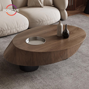Tavolino da Caffè Ovale Vintage Stile Wabi-Sabi per Soggiorno, Design Artistico in Impiallacciatura di <span class=keywords><strong>Noce</strong></span> BN-2486 - Product Image 1