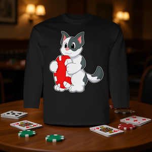 Camiseta de manga larga premium con diseño de fichas de póquer y cartas de juego de Cat Poker - Product Image 3