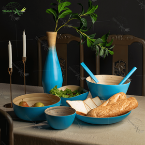 Fournisseur de vaisselle Ensemble de salle à manger avec logo personnalisé Turquoise Essence Bol en bambou pour restaurant/hôtel du Viet Nam - Product Image 6