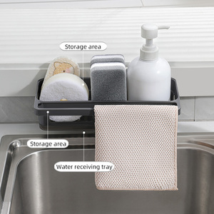 Organisateur d'évier de cuisine moderne avec logo/couleur personnalisés, avec plateau d'égouttage, crochets pour serviettes et éponges, support de <span class=keywords><strong>rangement</strong></span> autoportant pour évier - Product Image 3