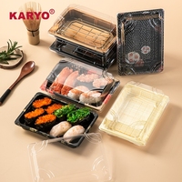 1103 Rectangle personnalisé jetable en plastique à emporter boîte d'emballage alimentaire Sashimi Sushi plateau avec couvercle transparent