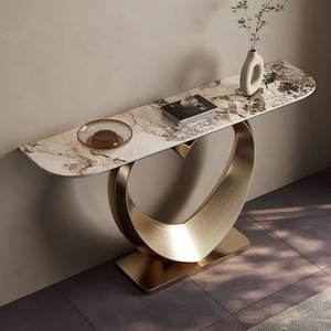 Mesa de <span class=keywords><strong>consola</strong></span> semirredonda de lujo moderna, gabinete de entrada de placa de roca muy <span class=keywords><strong>estrecha</strong></span> para sala de estar, pasillo de entrada de pared - Product Image 2