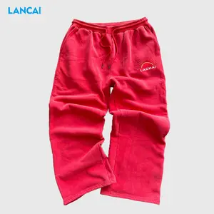 Unisex Custom Knitted Polar Fleece Casual Embroidered Wide Leg Elastic Drawstring Waist Sweatpants Trousers