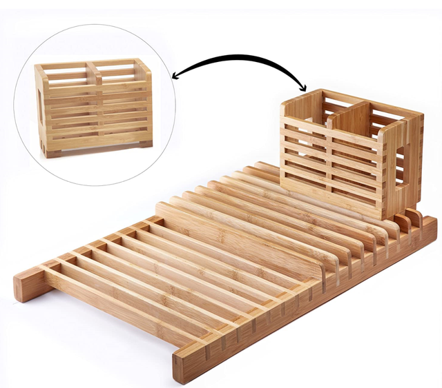 2026 HOT SALE Bamboo Dish Drying Rack Over the Sink Kitchen Dish Drainer Drying Rack with Removable Utensils Holder