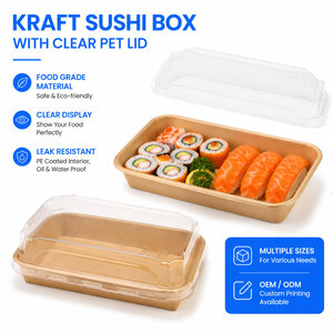 Caja de Sushi Desechable de Papel Kraft con Tapa de PET y Ventana Transparente, Envase para Comida para Llevar, para Restaurantes de Sushi, Platos y Tazones de Papel - Product Image 1