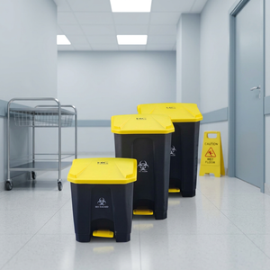 Medical Foot Pedal Waste <b>Bin</b> Rectangular Black Yellow <b>Lid</b> Biohazard Label Indoor/Outdoor Home Use PP Material KC Green GR818 - Product Image 2