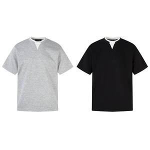 Nouveau T-shirt d'été deux couches deux pièces minimaliste 100 % coton basique à manches courtes coupe classique pour homme imprimé respirant personnalisé - Product Image 5