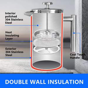 Cafetière personnalisée à double <span class=keywords><strong>filtre</strong></span> 1 litre en acier inoxydable noir Cafetière à pression française Prensa Francesa avec couvercle Théière portable - Product Image 2