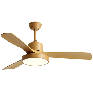 Nordic Style Wood Color <b>Ceiling</b> <b>Fan</b> Light With Led Fixed Blade For Living Room And Study 10-15 Sqm - Product Image 2