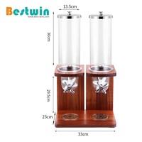 Distributeur de céréales en plastique transparent à compartiment unique avec base en bois et préservation de la fraîcheur