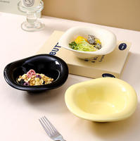 Bol à salade en céramique de forme irrégulière, finition brillante, empilable, plat de service pour desserts, pour la maison, la cuisine, le restaurant, vente en gros